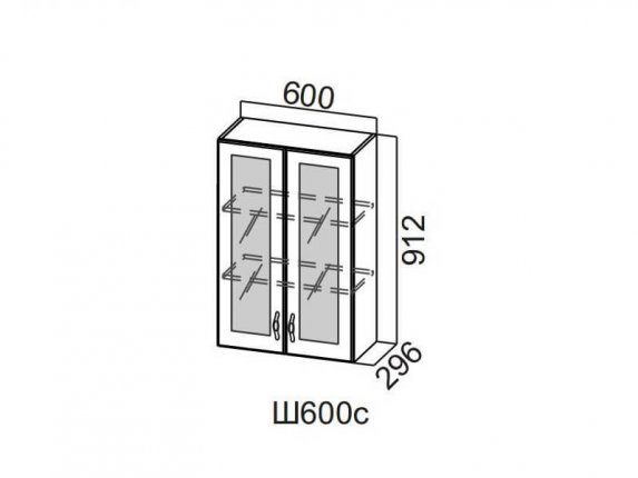 Шкаф навесной со стеклом 600 Ш600с-912 912х600х296мм Прованс